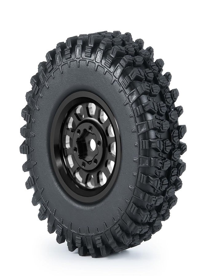 MORLORDY 1.0" Beadlock Wheels and 50mm Rubber Tires Set for Axial SCX24 Gladiator Deadbolt Bronco C10 JLU 1/24 RC Crawler Car Upgrade Parts (Black) - Image 4